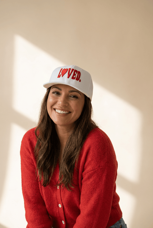 White LOVED Custom Embroidered Valentines Day Baseball Cap