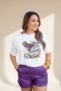 Women's Mardi Gras and Margaritas Graphic Tee - Premium Cotton-Blend T-Shirt with practical styling and dependable silhouette control.