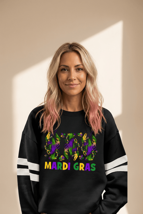 Women's Mardi Gras Crawfish Varsity Sweatshirt with Drop Shoulders