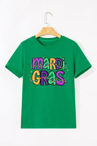 Bright Green MARDI GRAS Delightful Letter Graphic T Shirt