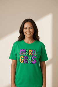 Women's Mardi Gras Festive Graphic Tee in Vibrant Green made for easy styling and wardrobe coordination, with premium-like structure and finish.