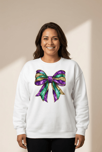 Women's Mardi Gras Glitter Bow Crewneck Sweatshirt