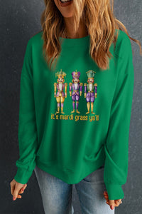 Dark Green Mardi Gras Nutcracker Graphic Pullover Sweatshirt