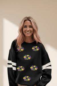 Women's Mardi Gras Sequin King Cake Varsity Sweatshirt