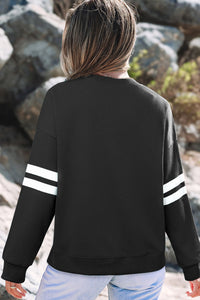 Black Mardi Gras Donuts Sequin Patched Varsity Sweatshirt