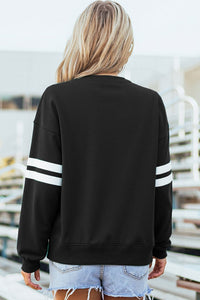 Black Mardi Gras Donuts Sequin Patched Varsity Sweatshirt