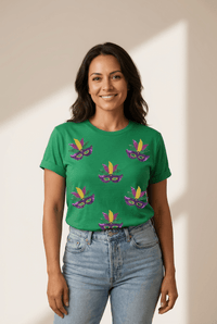 Women's Mardi Gras Sequin Mask Graphic T-Shirt in Kelly Green