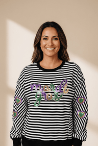 Women's Mardi Gras Sequin Stripe Graphic Long Sleeve Top
