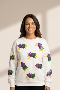 
Women's Mardi Gras Sequined Mask Sweatshirt in White Cotton-Blend