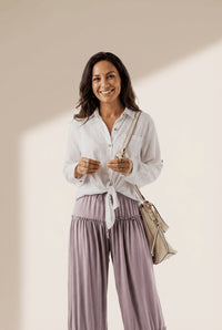 Women's Mauve Tiered Frill Wide-Leg Pants with Drawstring