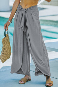 Medium Grey Knotted Drop Waist Split Leg Relaxed Pants