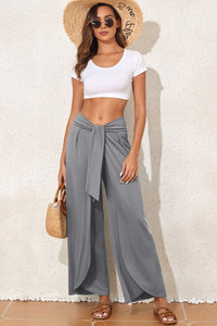 Medium Grey Knotted Drop Waist Split Leg Relaxed Pants