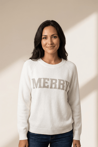 
Women's Merry Intarsia Knit Christmas Sweater with Raglan Sleeves made for easy styling and wardrobe coordination, with premium-like structure and