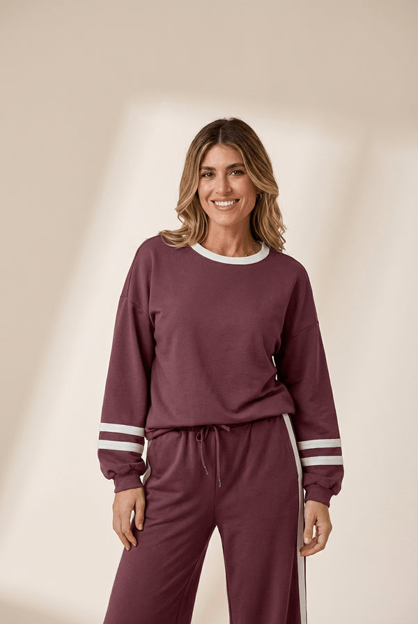 Women's Mineral Red Varsity Stripe Puff Sleeve and Wide Leg Pant Set with practical styling and dependable silhouette control.