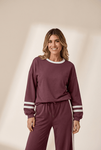 Women's Mineral Red Varsity Stripe Puff Sleeve and Wide Leg Pant Set with practical styling and dependable silhouette control.