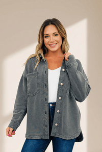 Women's Mineral Wash Cotton-Blend Oversized Shacket