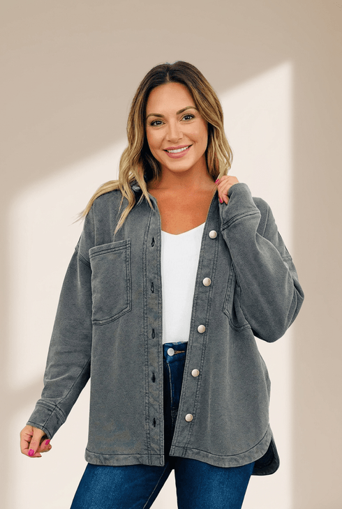 Women's Mineral Wash Cotton-Blend Oversized Shacket