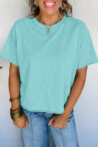 Women's Mint Green Boxy Cropped Tee - Mineral Wash Raglan Sleeve Top for Casual Everyday Style