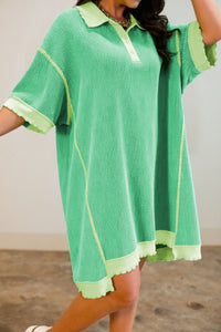 Women's Mint Green Oversized Twist Ribbed Polo Dress for Women – Stylish Casual Chic with Comfortable Fit and Unique Design