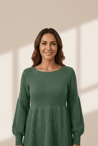 Women's Mist Green Lantern Sleeve Empire Waist Sweater Dress