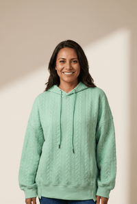 Women's Moonlight Jade Cable Textured Relaxed Hoodie