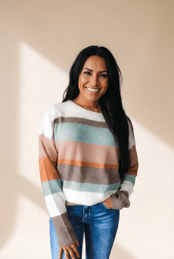 Women's Multi-Color Striped Drop Shoulder Knit Sweater