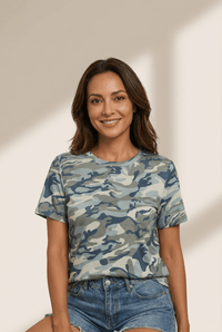 Women's Muted Sage Camo Crew Neck Tee in Tops & Tees