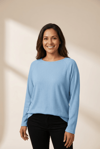 Women's Myosotis Blue Textured Knit Raglan Top