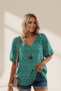 Women's Notched V-Neck Plus Size Boho Floral Viscose Top