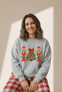 Women's Nutcracker Graphic Christmas Sweatshirt in Heather Gray
