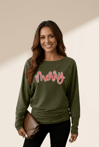 
Women's Olive Sequin Merry Dolman Sleeve Top in Long Sleeve Tops
