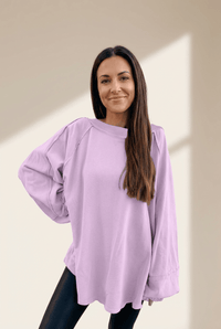 Women's Orchid Cotton-Blend Oversized Pullover with Raw-Edge Seaming