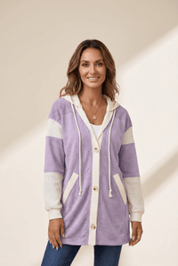 Women's Orchid Petal Color-Block Waffle Knit Button-Front Hoodie