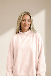 
Women's Oversized Apricot Pink Embroidered Mock Neck Sweatshirt