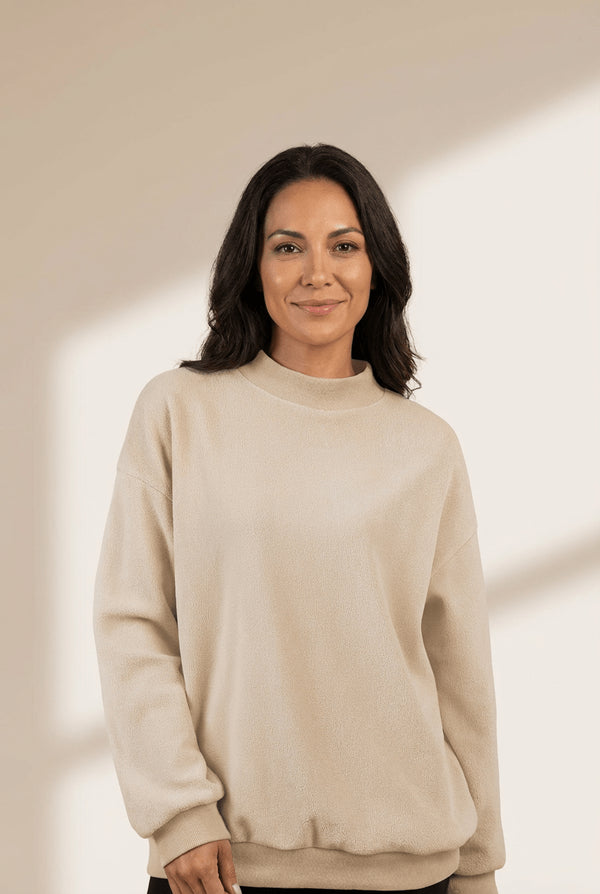 Women's Oversized Apricot Reversible Mock Neck Sweatshirt