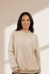 Women's Oversized Apricot Reversible Mock Neck Sweatshirt