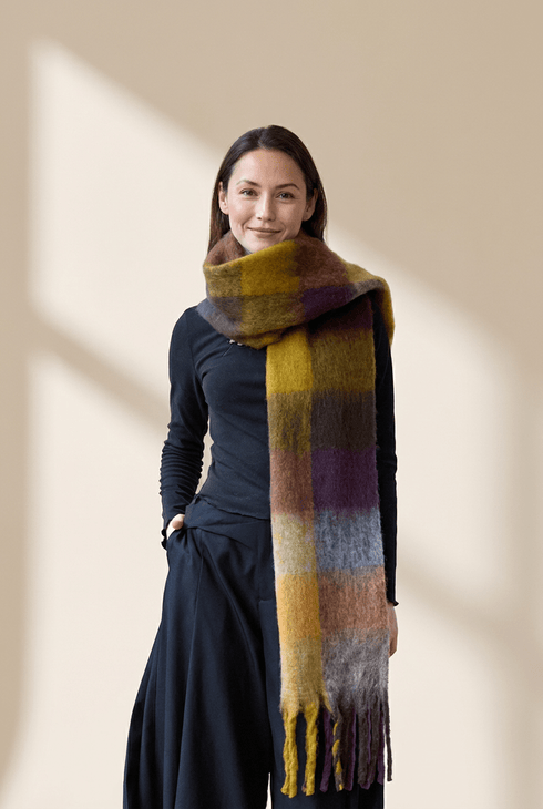 Women's Oversized Brushed Plaid Scarf in Earthy Tones