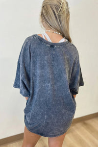 Dark Grey Solid Color Cotton Mineral Washed Oversize Tee