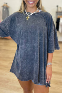 Women's Women’s Oversized Dark Grey Mineral Wash Cotton Tee - Relaxed Fit Casual Top for Effortless Everyday Style