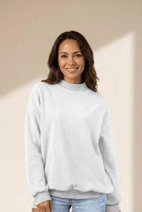 Women's Oversized Light Grey Reversible Mock Neck Sweatshirt with Drop Shoulders for Effortless Casual Style