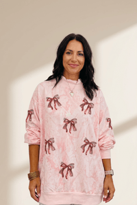 Women's Oversized Pink Tie-Dye Sequin Bow Sweatshirt