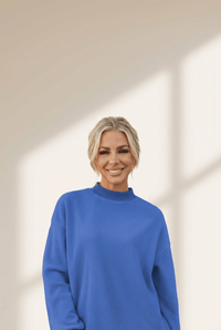 Women's Oversized Reversible Mock Neck Sweatshirt in Royal Blue