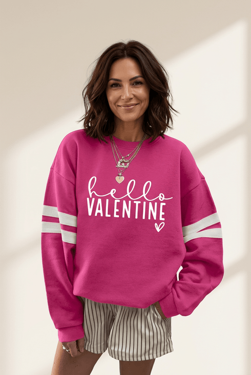 Women's Oversized Rose Red Graphic Varsity Sweatshirt