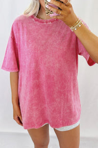 Women's Oversized Rose Red Mineral Wash Tee - Soft, Casual Style for Everyday Comfort and Relaxed Fit