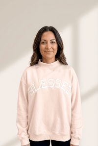 Women's Pale Pink 'Blessed' Mock Neck Sweatshirt