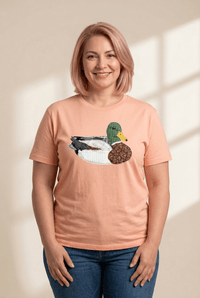 Women's Peach Faux Quilted Mallard Duck Graphic Tee