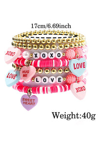 Bonbon Valentine Heart Pendant Beaded Elastic Bracelet Set