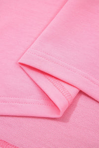 Pink Solid Color Raw Edge Bow Patch Loose T Shirt