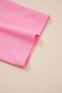 Pink Solid Color Raw Edge Bow Patch Loose T Shirt