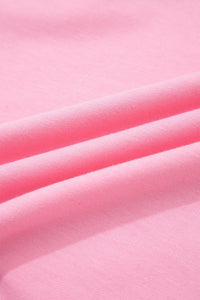 Pink Solid Color Raw Edge Bow Patch Loose T Shirt